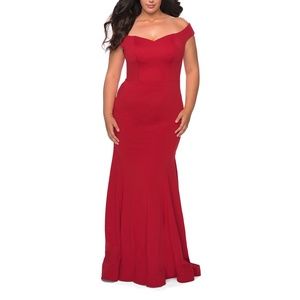La Femme 28963 Off the Shoulder Bodice Jersey Gown